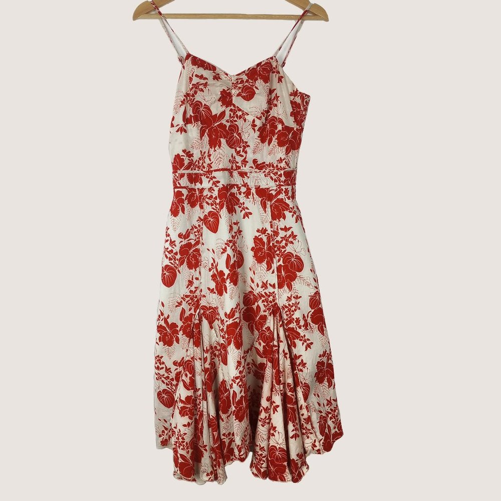 By Deep Los Angeles Red & White Floral Sleeveless A-Line Midi Dress Size S